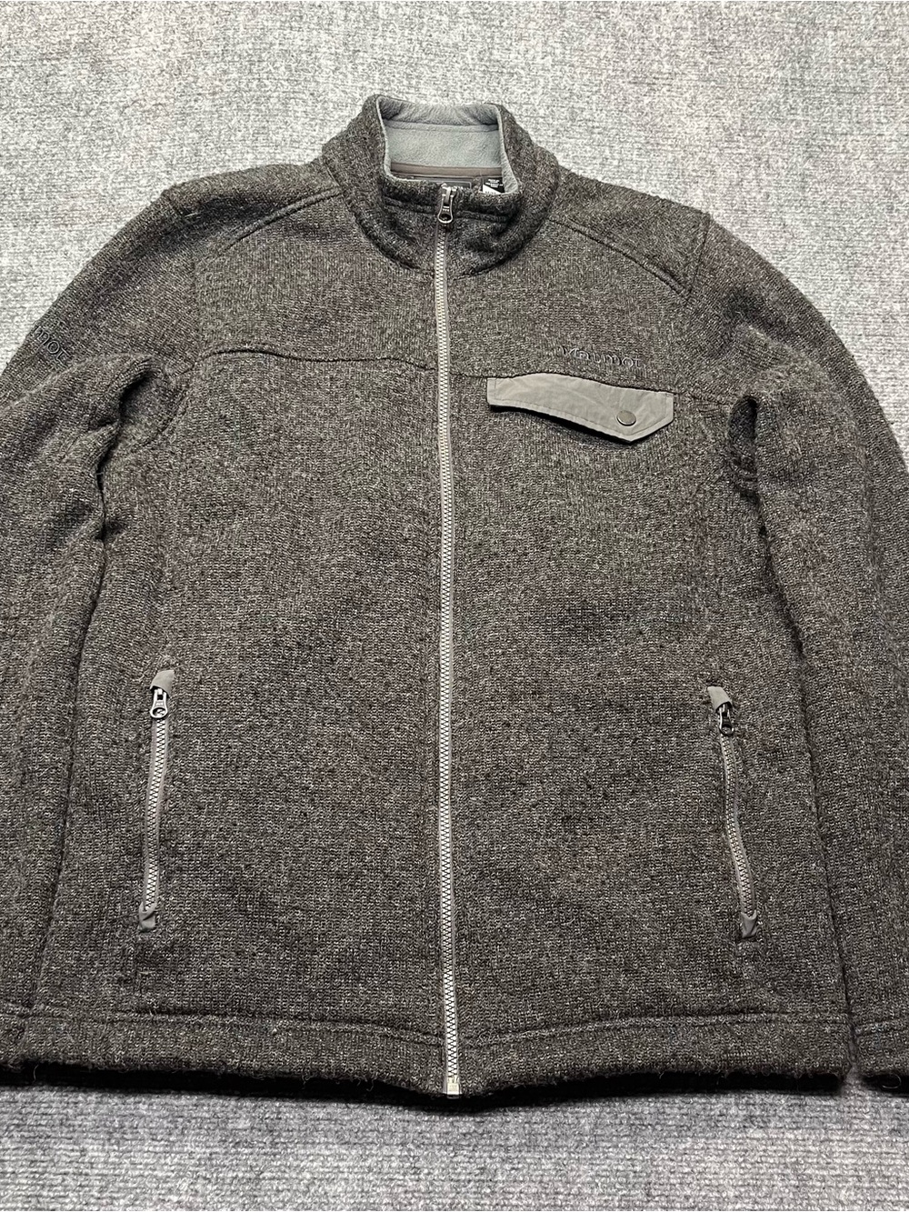 Marmot Jacket Mens M Gray Wool Blend Knit Full Zip Outdoor E52030